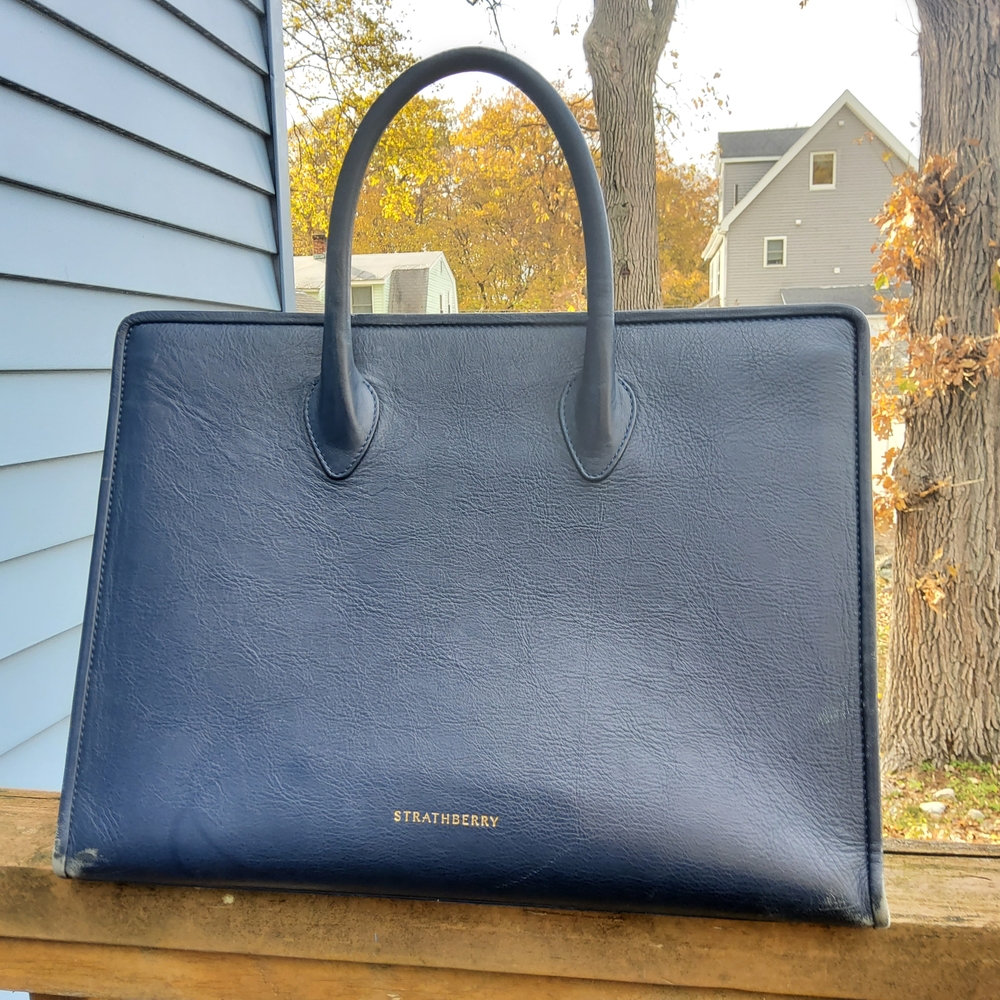 Strathberry Navy Blue Tote Bag (Large)
